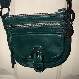 Small, teal American rag purse